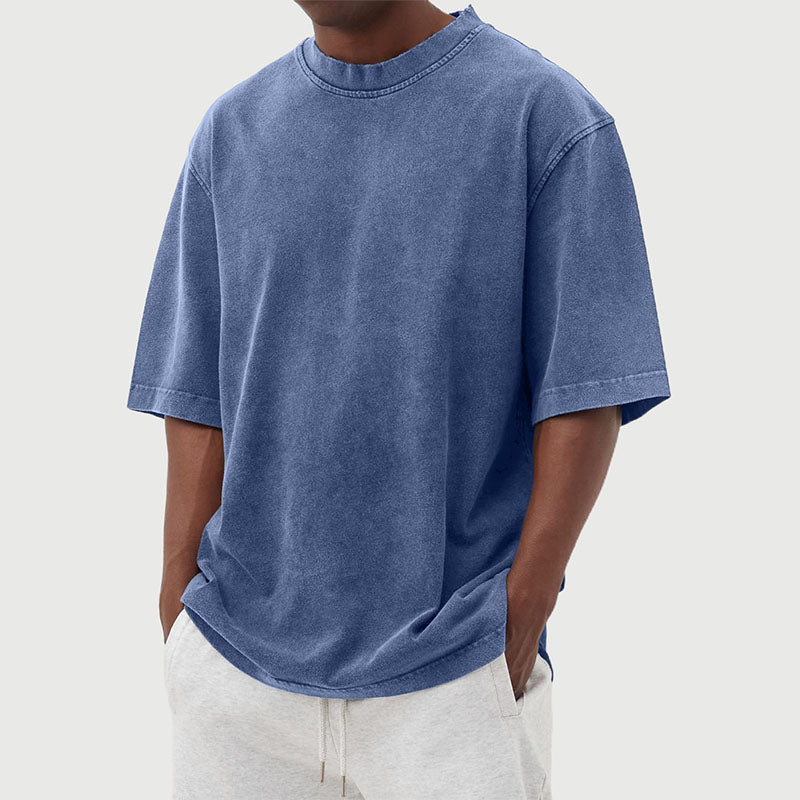 Men's Washed Distressed Cotton Daily Short-sleeved T-shirt
